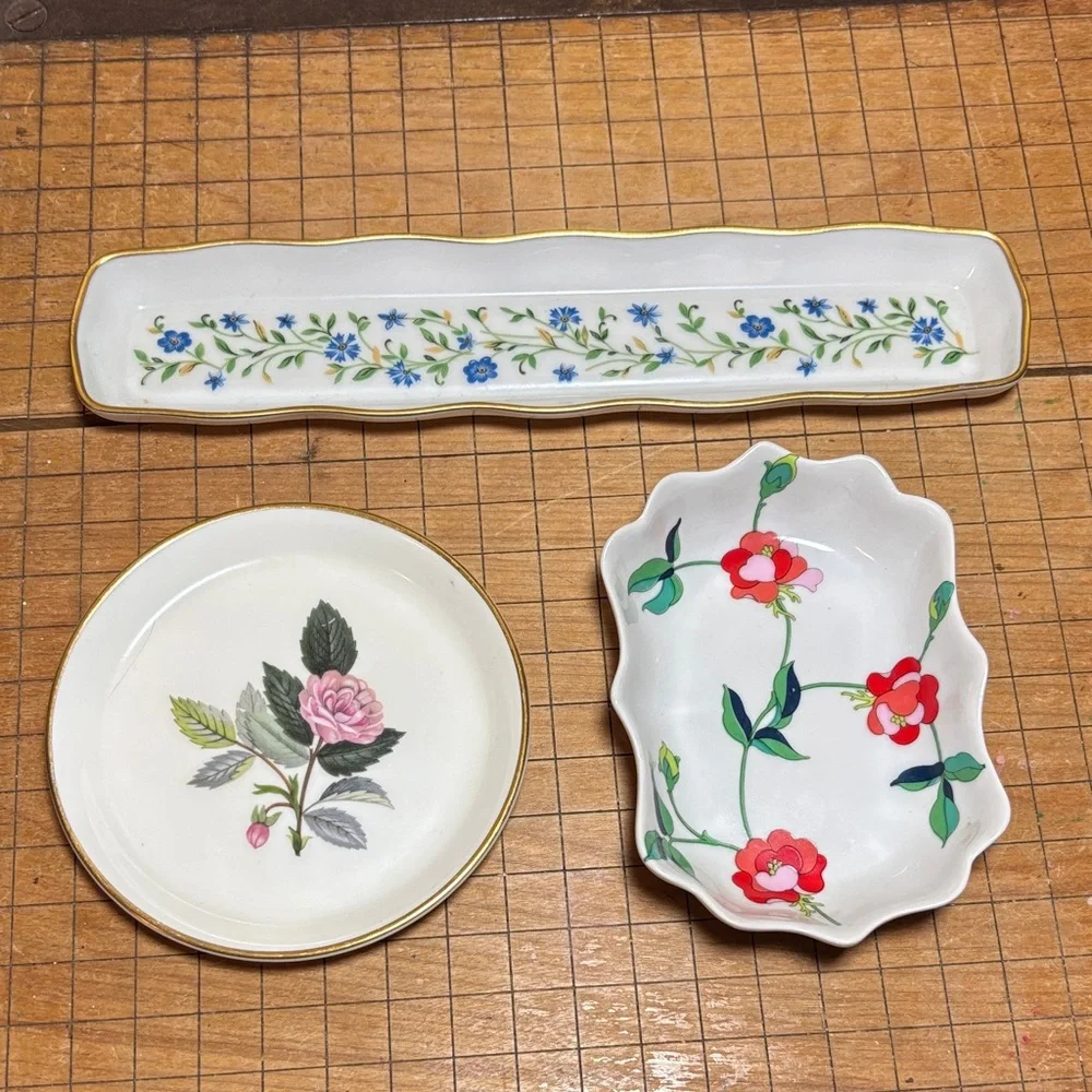 Wedgwood Hathaway Rose Dish, Limoges Tray and Toscany Collection Trinket Holder